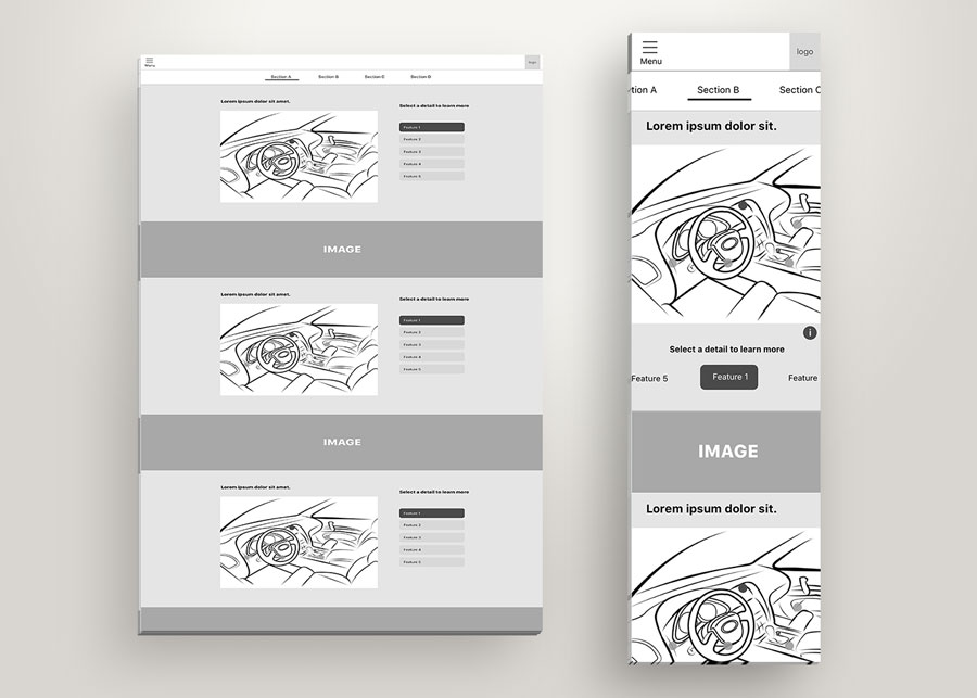 wireframes for bmw site